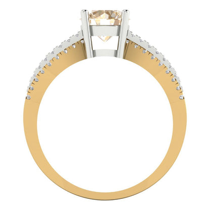 1.27 cttw Natural Morganite Solitaire with Zirconia Simulated Diamond Accents Engagement Ring - Solid  Yellow/White Gold (VVS1, Round Cut,6.5mm)