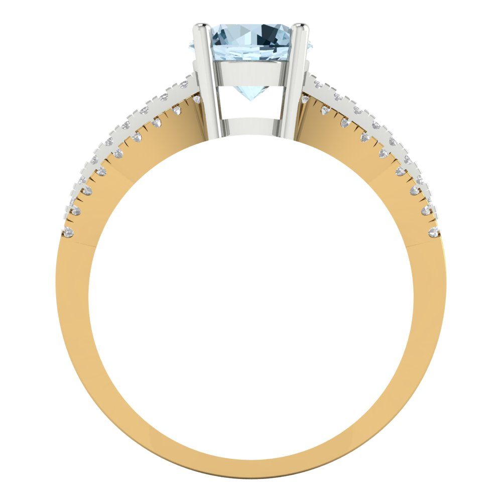 1.27 cttw Natural Sky Blue Topaz Solitaire with Zirconia Simulated Diamond Accents Engagement Ring - Solid  Yellow/White Gold (VVS1, Round Cut,6.5mm)