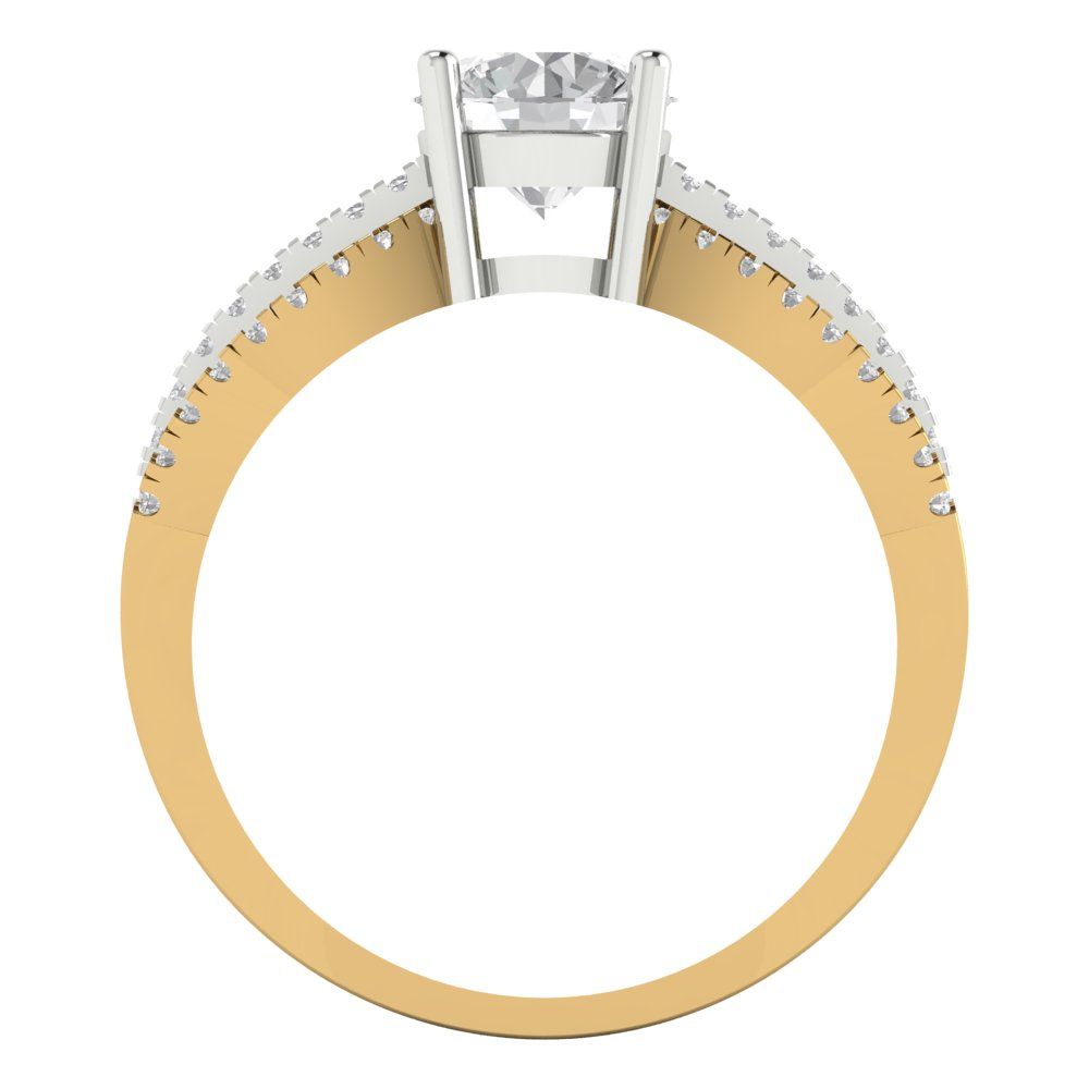 1.27 cttw Moissanite Solitaire with Zirconia Simulated Diamond Accents Engagement Ring - Solid  Yellow/White Gold (VVS1, Round Cut,6.5mm)