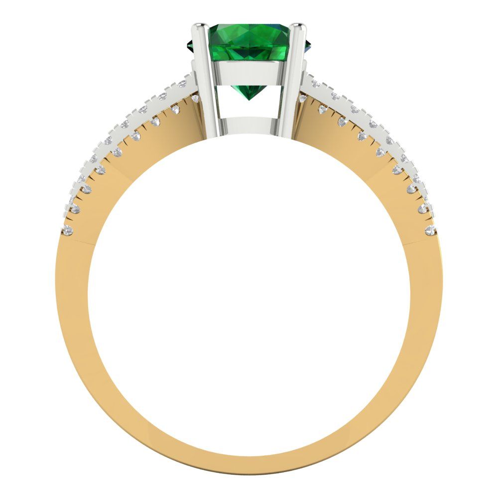 1.27 cttw Simulated Emerald Solitaire with Zirconia Simulated Diamond Accents Engagement Ring - Solid Gold (Round Cut,6.5mm)