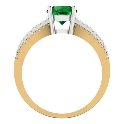 1.27 cttw Simulated Emerald Solitaire with Zirconia Simulated Diamond Accents Engagement Ring - Solid Gold (Round Cut,6.5mm)