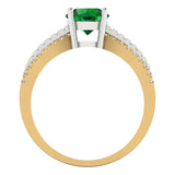 1.27 ct Brilliant Round Cut Simulated Emerald Stone Yellow/White Gold Solitaire with Accents Ring