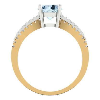 1.27 cttw Zirconia Simulated Blue Diamond Solitaire with Zirconia Simulated Diamond Accents Engagement Ring - Solid  Yellow/White Gold (VVS1, Round Cut,6.5mm)