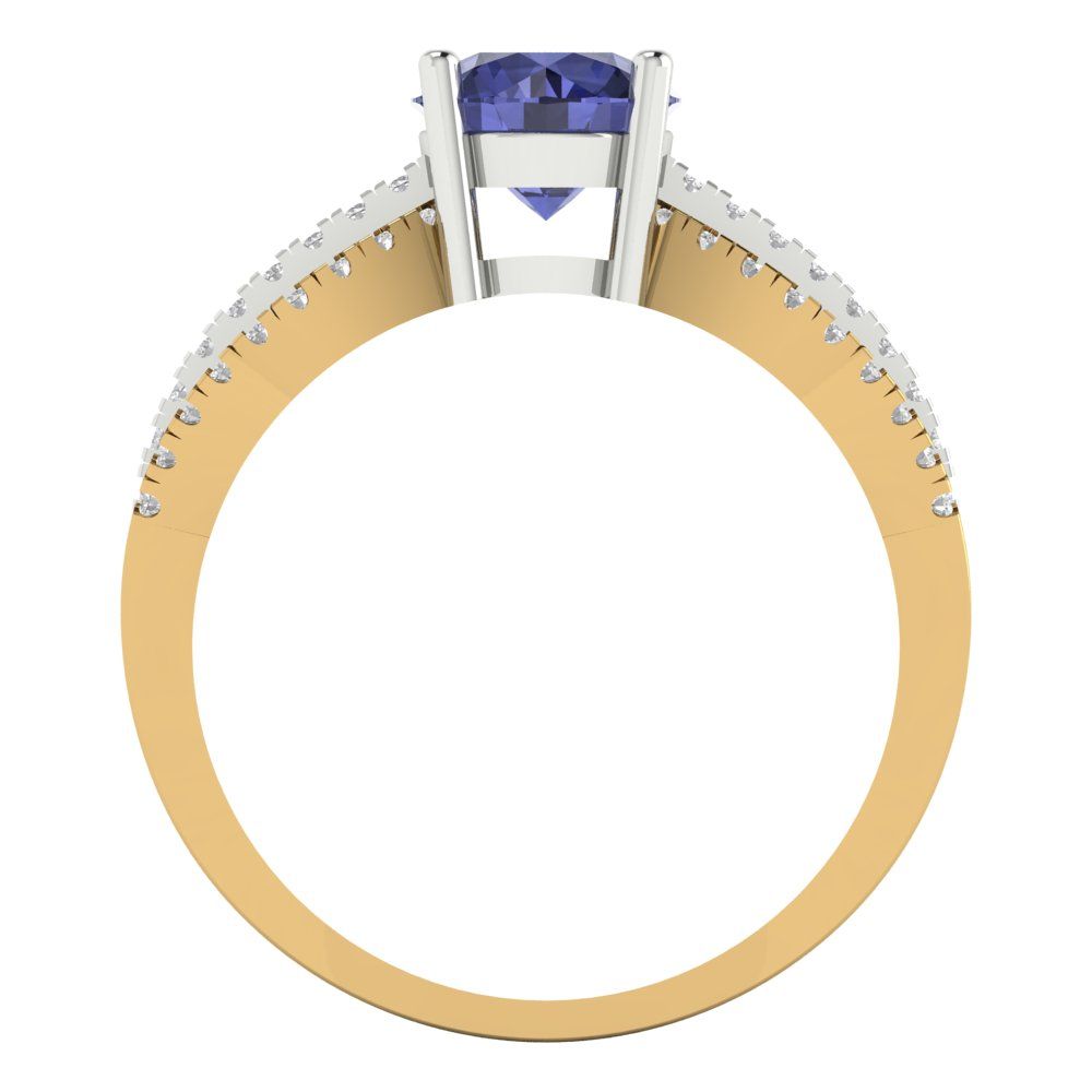 1.27 cttw Simulated Tanzanite Solitaire with Zirconia Simulated Diamond Accents Engagement Ring - Solid  Yellow/White Gold (VVS1, Round Cut,6.5mm)