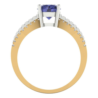 1.27 cttw Simulated Tanzanite Solitaire with Zirconia Simulated Diamond Accents Engagement Ring - Solid  Yellow/White Gold (VVS1, Round Cut,6.5mm)