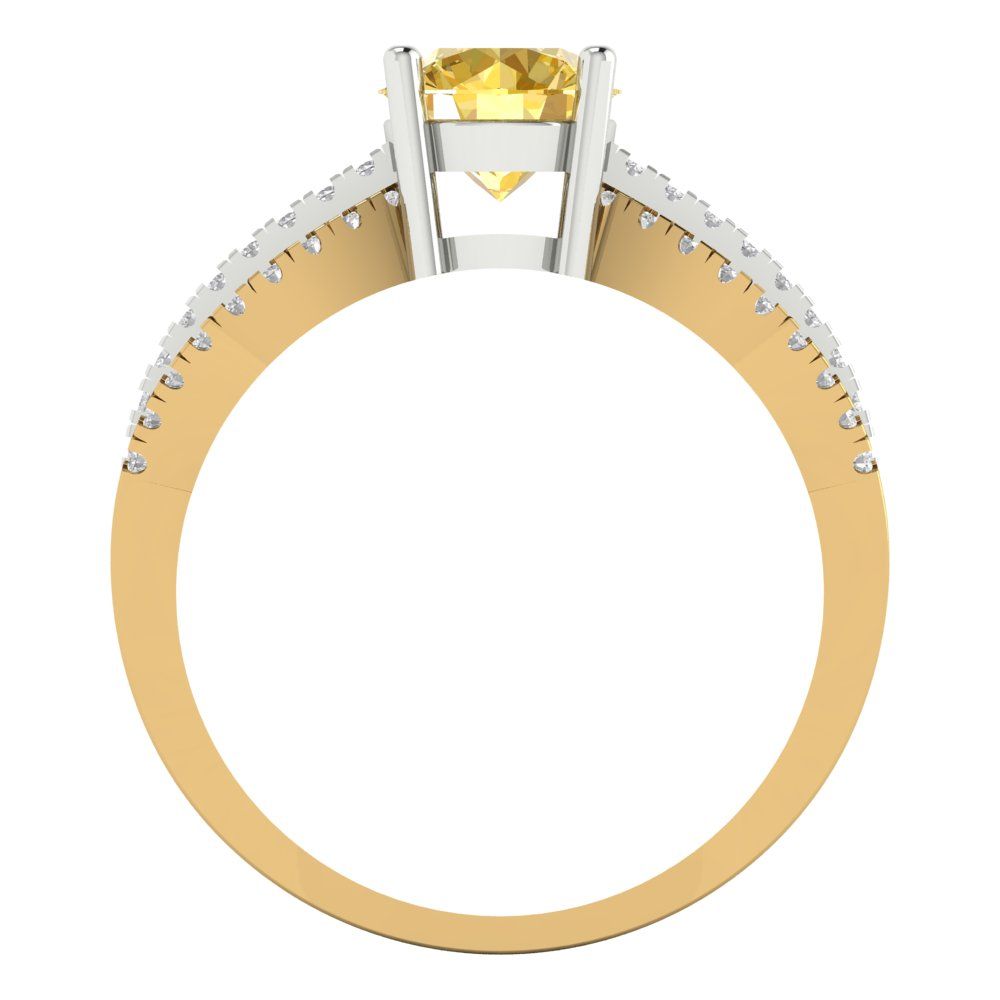 1.27 cttw Zirconia Simulated Yellow Diamond Solitaire with Zirconia Simulated Diamond Accents Engagement Ring - Solid  Yellow/White Gold (VVS1, Round Cut,6.5mm)