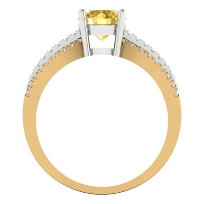 1.27 cttw Zirconia Simulated Yellow Diamond Solitaire with Zirconia Simulated Diamond Accents Engagement Ring - Solid  Yellow/White Gold (VVS1, Round Cut,6.5mm)