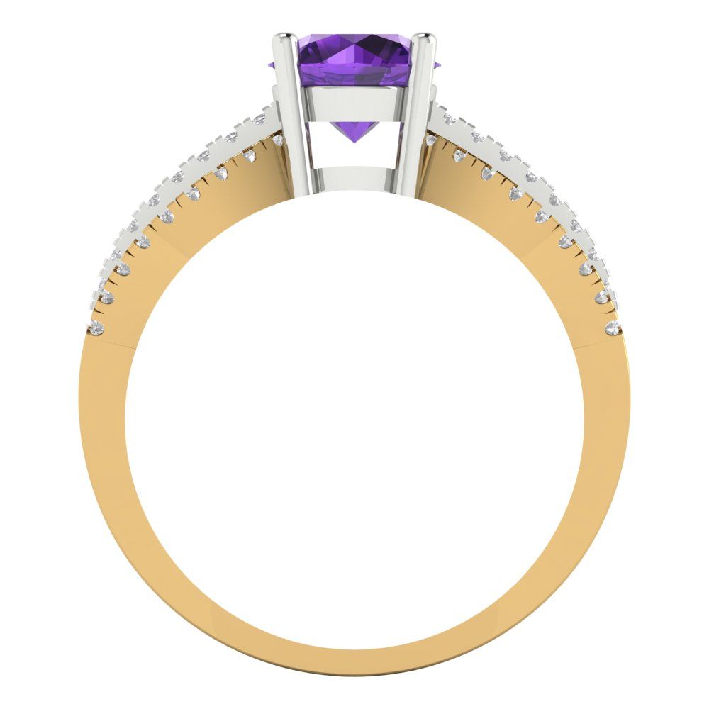 1.27 cttw Natural Amethyst Solitaire with Zirconia Simulated Diamond Accents Engagement Ring - Solid  Yellow/White Gold (VVS1, Round Cut,6.5mm)