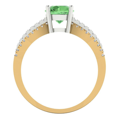1.27 cttw Zirconia Simulated Green Diamond Solitaire with Zirconia Simulated Diamond Accents Engagement Ring - Solid Gold (VVS1, Round Cut,6.5mm)