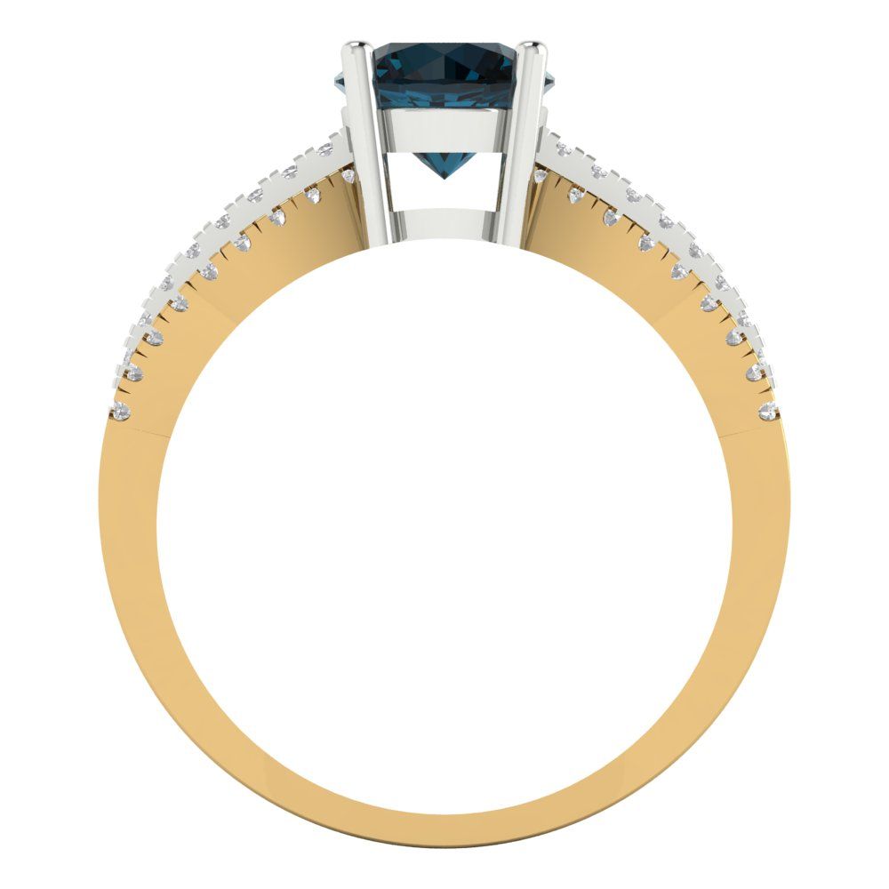 1.27 cttw Natural London Blue Topaz Solitaire with Zirconia Simulated Diamond Accents Engagement Ring - Solid Gold (Round Cut,6.5mm)