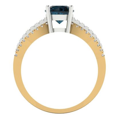 1.27 cttw Natural London Blue Topaz Solitaire with Zirconia Simulated Diamond Accents Engagement Ring - Solid Gold (Round Cut,6.5mm)