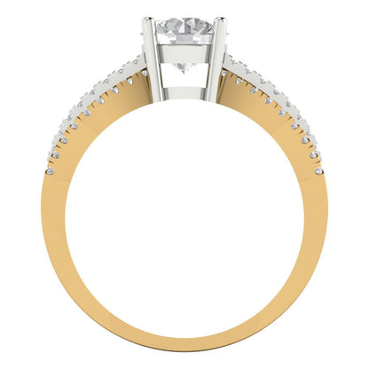 1.27 cttw Zirconia Simulated Diamond Solitaire with Zirconia Simulated Diamond Accents Engagement Ring - Solid  Yellow/White Gold (VVS1, Round Cut,6.5mm)