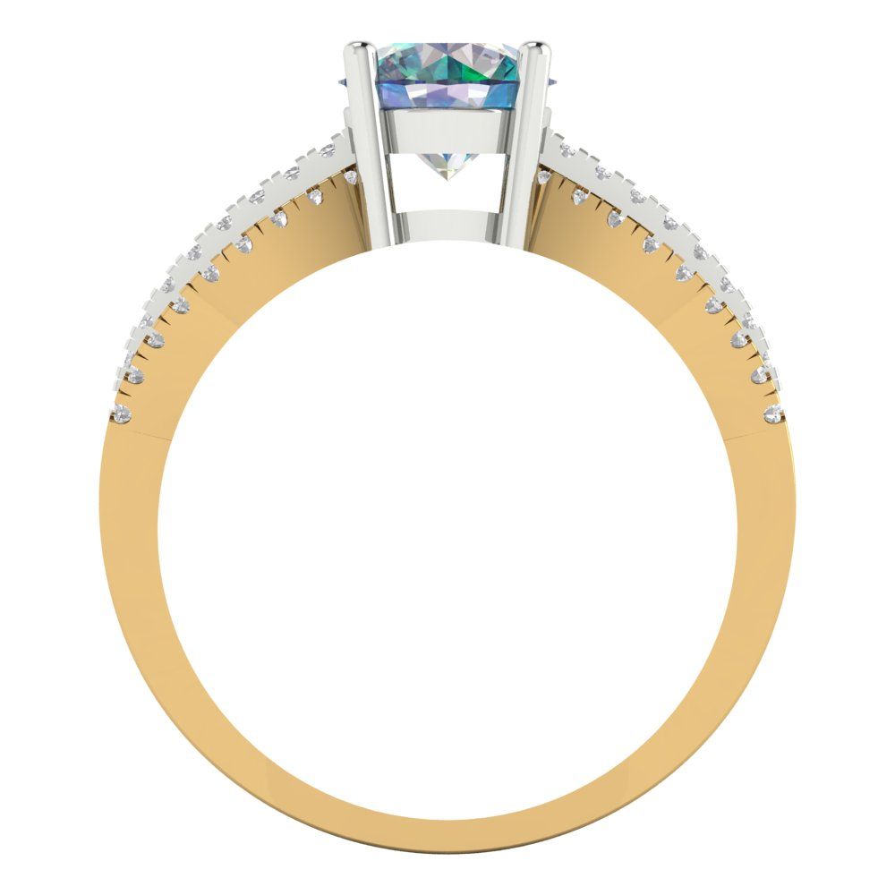 1.27 cttw Blue Moissanite Solitaire with Zirconia Simulated Diamond Accents Engagement Ring - Solid  Yellow/White Gold (VVS1, Round Cut,6.5mm)