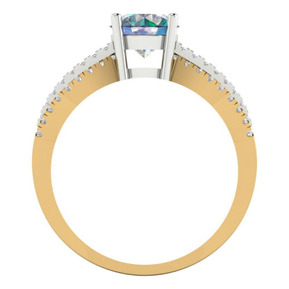 1.27 cttw Blue Moissanite Solitaire with Zirconia Simulated Diamond Accents Engagement Ring - Solid  Yellow/White Gold (VVS1, Round Cut,6.5mm)