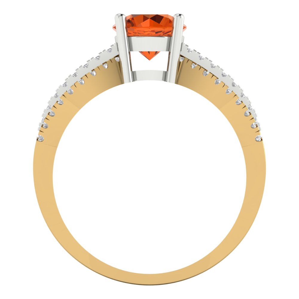 1.27 cttw Zirconia Simulated Red Diamond Solitaire with Zirconia Simulated Diamond Accents Engagement Ring - Solid  Yellow/White Gold (VVS1, Round Cut,6.5mm)