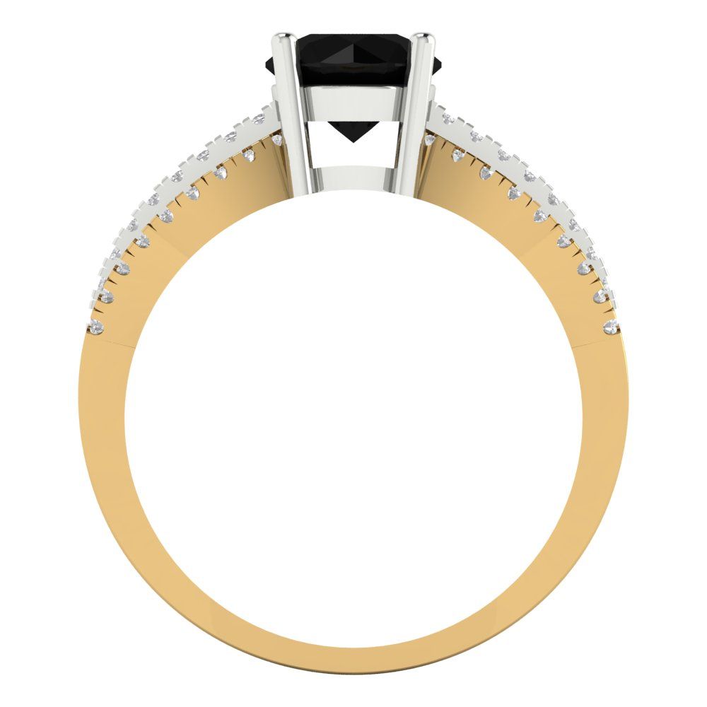 1.27 cttw Natural Onyx Solitaire with Zirconia Simulated Diamond Accents Engagement Ring - Solid Gold (Round Cut,6.5mm)