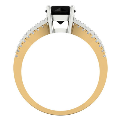 1.27 cttw Natural Onyx Solitaire with Zirconia Simulated Diamond Accents Engagement Ring - Solid Gold (Round Cut,6.5mm)