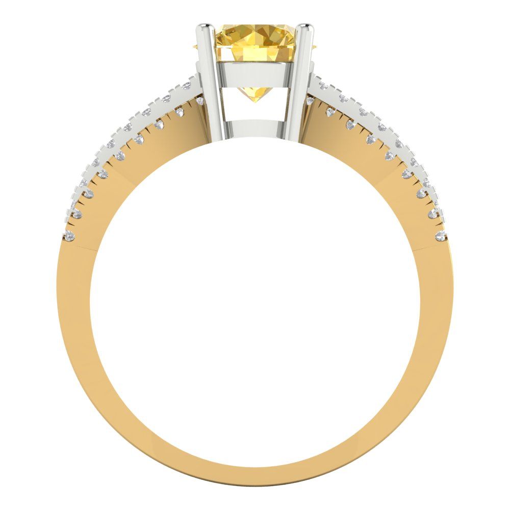 1.27 cttw Natural Citrine Solitaire with Zirconia Simulated Diamond Accents Engagement Ring - Solid Gold (Round Cut,6.5mm)