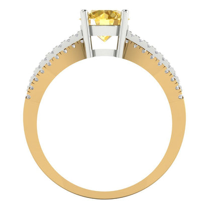 1.27 cttw Natural Citrine Solitaire with Zirconia Simulated Diamond Accents Engagement Ring - Solid Gold (Round Cut,6.5mm)