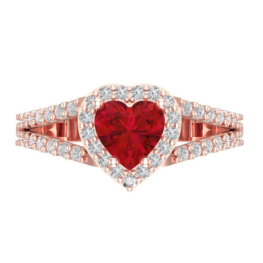 1.49 cttw Simulated Ruby Hidden Halo Engagement Ring - Solid Rose Gold (VVS1, Heart Cut,6.5mm)