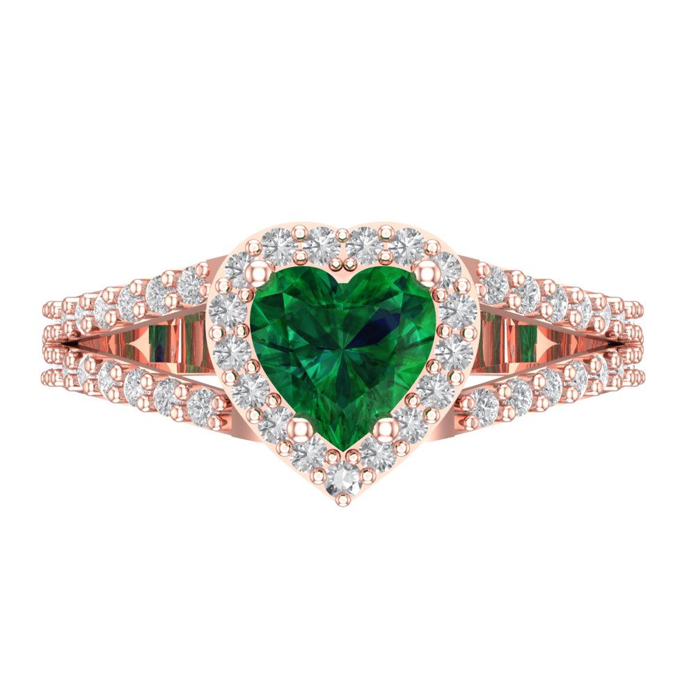 1.49 cttw Simulated Emerald Hidden Halo Engagement Ring - Solid Gold (Heart Cut,6.5mm)