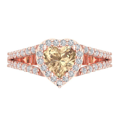 1.49 cttw Yellow Moissanite Hidden Halo Engagement Ring - Solid Gold (Heart Cut,6.5mm)