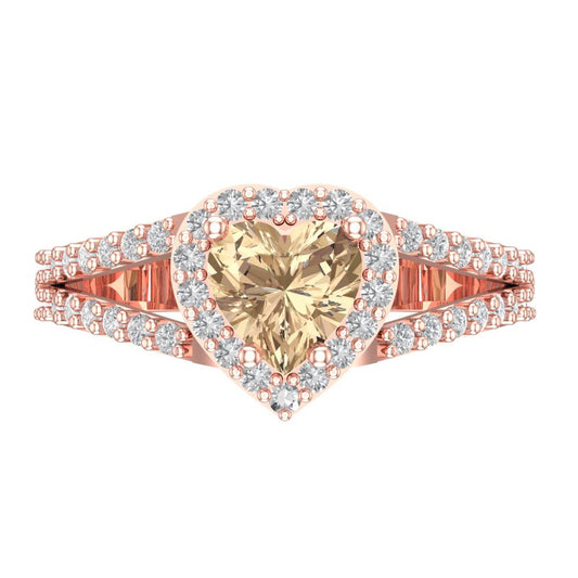 1.49 cttw Yellow Moissanite Hidden Halo Engagement Ring - Solid Rose Gold (VVS1, Heart Cut,6.5mm)