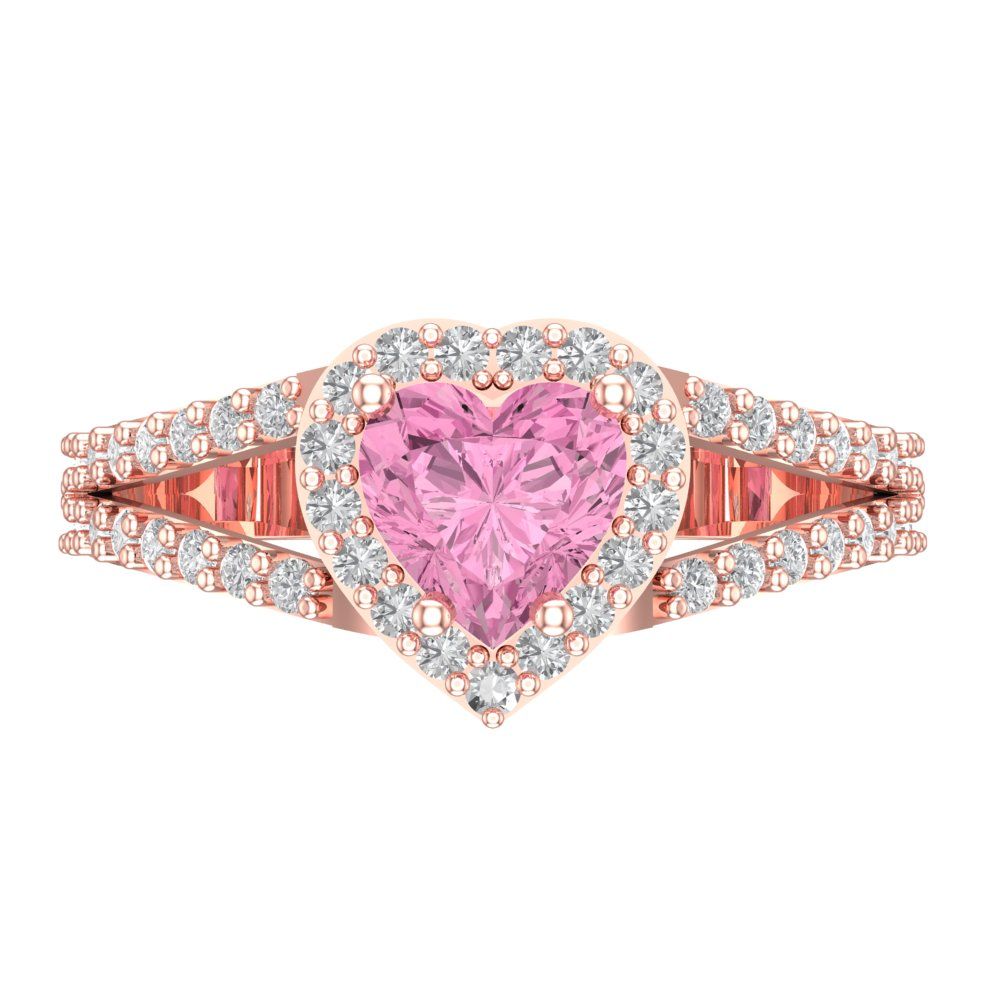 1.49 cttw Zirconia Simulated Pink Diamond Hidden Halo Engagement Ring - Solid Gold (VVS1, Heart Cut,6.5mm)