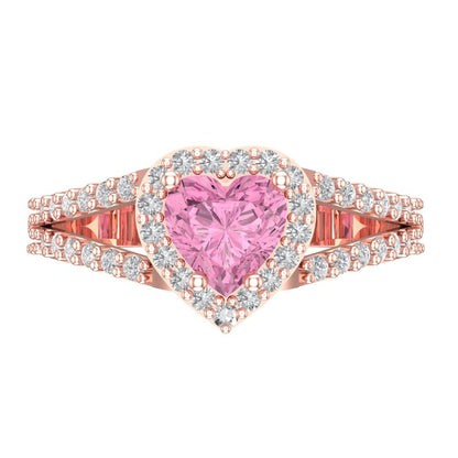 1.49 cttw Zirconia Simulated Pink Diamond Hidden Halo Engagement Ring - Solid Gold (VVS1, Heart Cut,6.5mm)