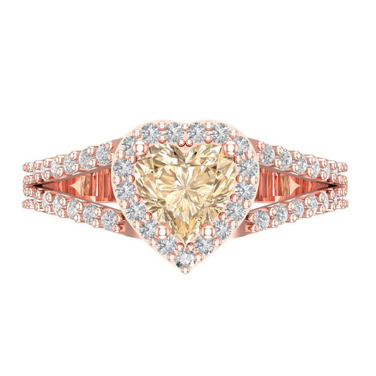1.49 cttw Natural Morganite Hidden Halo Engagement Ring - Solid Rose Gold (VVS1, Heart Cut,6.5mm)