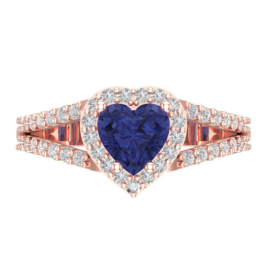 1.49 cttw Simulated Tanzanite Hidden Halo Engagement Ring - Solid Rose Gold (VVS1, Heart Cut,6.5mm)