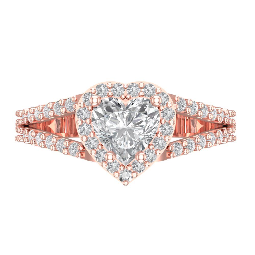 1.49 cttw Zirconia Simulated Diamond Hidden Halo Engagement Ring - Solid Gold (VVS1, Heart Cut,6.5mm)