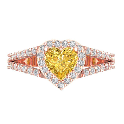 1.49 cttw Zirconia Simulated Yellow Diamond Hidden Halo Engagement Ring - Solid Gold (VVS1, Heart Cut,6.5mm)