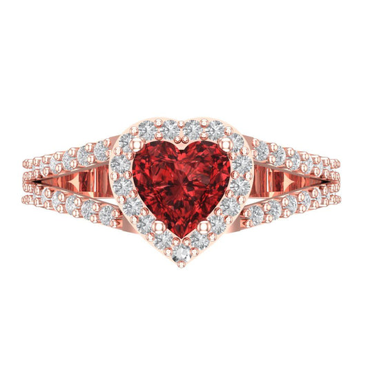 1.49 cttw Natural Garnet Hidden Halo Engagement Ring - Solid Rose Gold (VVS1, Heart Cut,6.5mm)