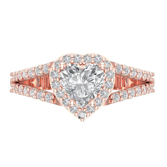 1.49 cttw White Sapphire Hidden Halo Engagement Ring - Solid Rose Gold (VVS1, Heart Cut,6.5mm)