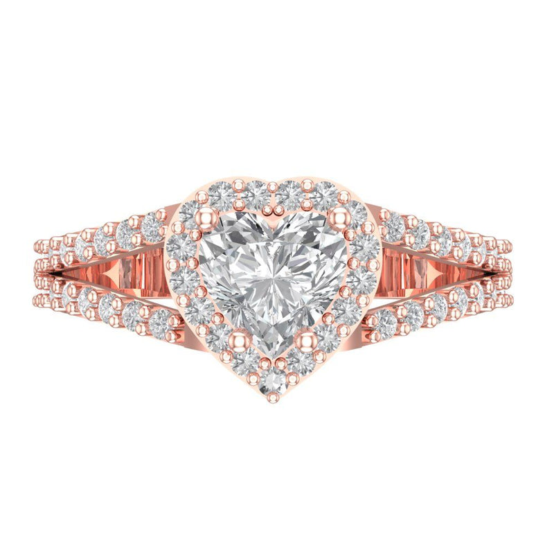 1.49 ct Brilliant Heart Cut Natural Diamond Stone Clarity SI1-2 Color I-J Rose Gold Halo Solitaire with Accents Ring
