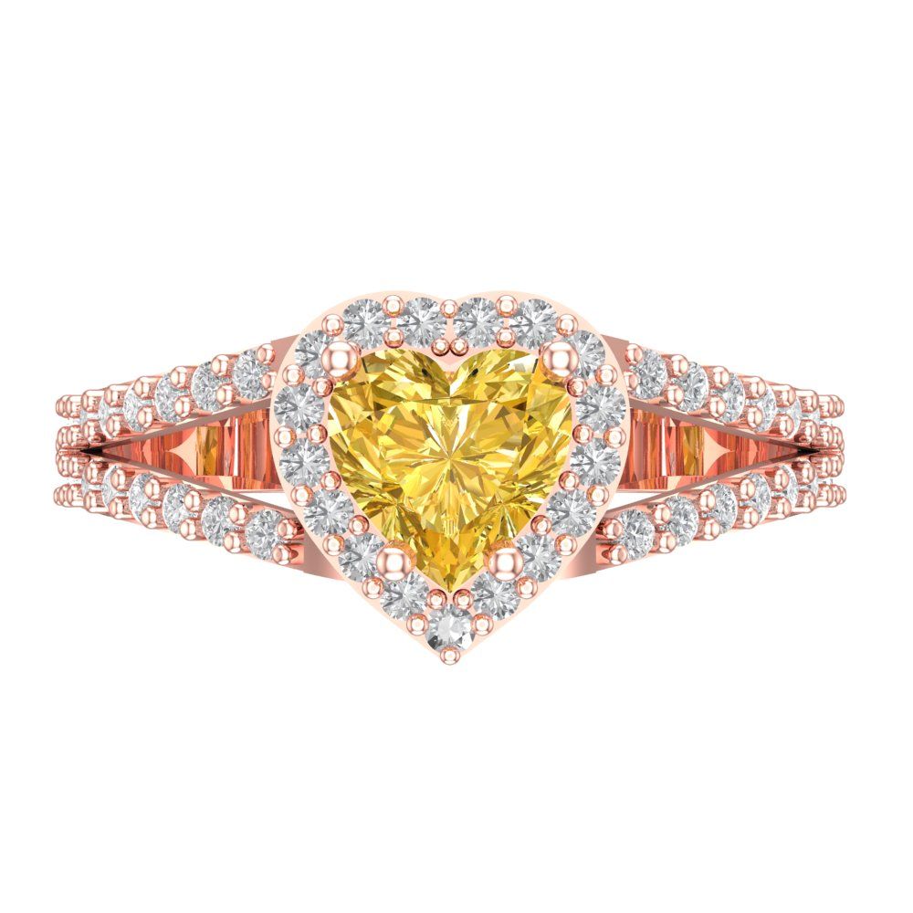 1.49 cttw Natural Citrine Hidden Halo Engagement Ring - Solid Gold (Heart Cut,6.5mm)