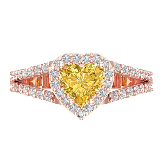 1.49 cttw Natural Citrine Hidden Halo Engagement Ring - Solid Rose Gold (VVS1, Heart Cut,6.5mm)