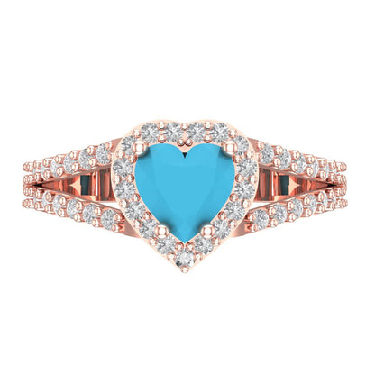 1.49 cttw Simulated Turquoise Hidden Halo Engagement Ring - Solid Gold (Heart Cut,6.5mm)