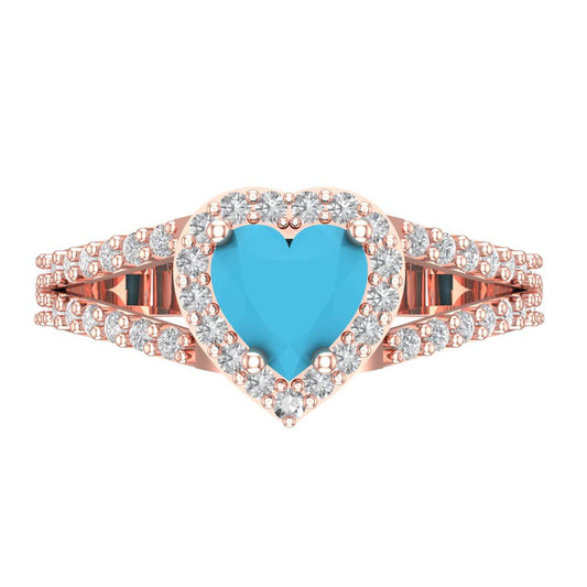 1.49 cttw Simulated Turquoise Hidden Halo Engagement Ring - Solid Rose Gold (VVS1, Heart Cut,6.5mm)