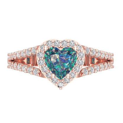 1.49 cttw Blue Moissanite Hidden Halo Engagement Ring - Solid Gold (Heart Cut,6.5mm)