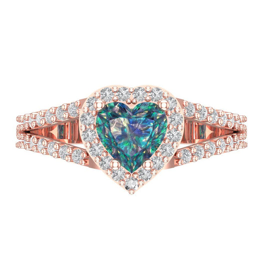 1.49 cttw Blue Moissanite Hidden Halo Engagement Ring - Solid Rose Gold (VVS1, Heart Cut,6.5mm)