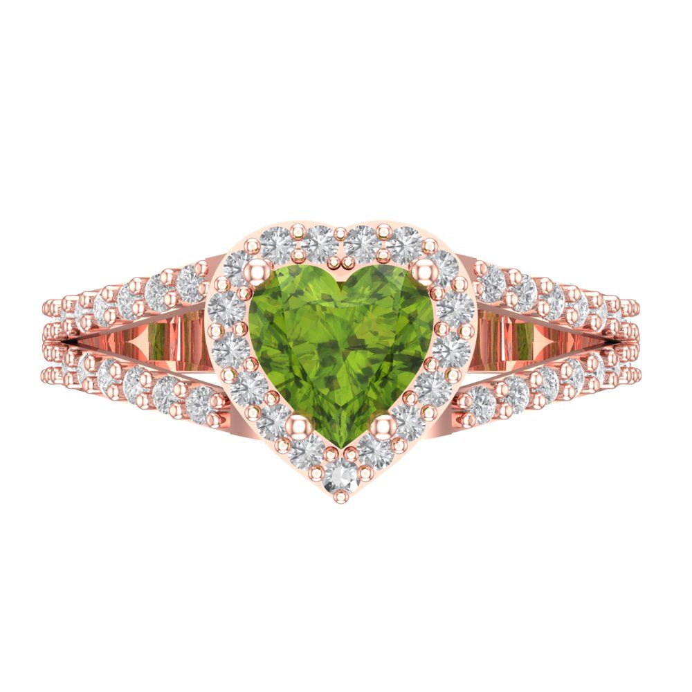 1.49 cttw Natural Peridot Hidden Halo Engagement Ring - Solid Gold (Heart Cut,6.5mm)