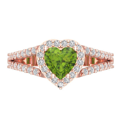 1.49 cttw Natural Peridot Hidden Halo Engagement Ring - Solid Gold (Heart Cut,6.5mm)