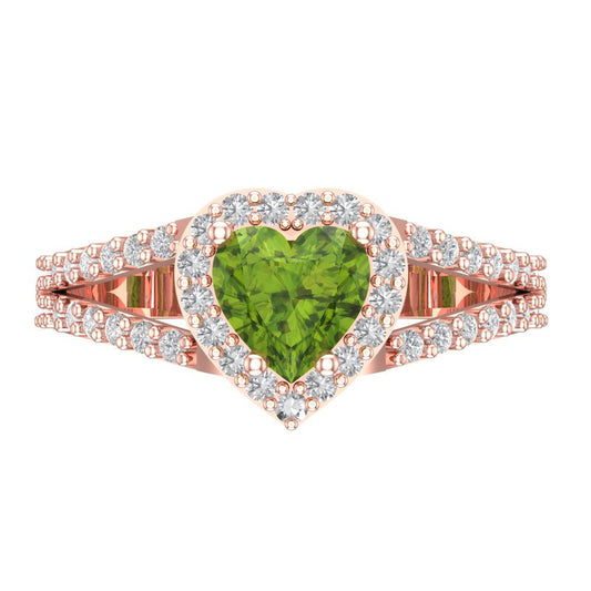 1.49 cttw Natural Peridot Hidden Halo Engagement Ring - Solid Rose Gold (VVS1, Heart Cut,6.5mm)