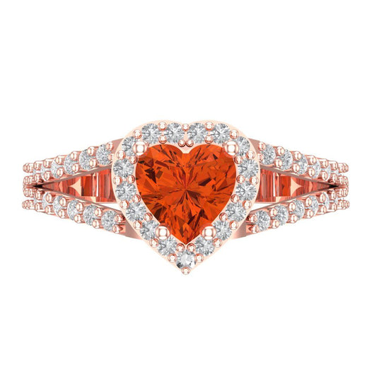 1.49 cttw Zirconia Simulated Red Diamond Hidden Halo Engagement Ring - Solid Rose Gold (VVS1, Heart Cut,6.5mm)