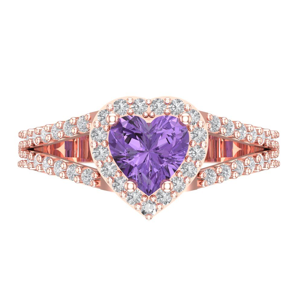 1.49 cttw Simulated Alexandrite Hidden Halo Engagement Ring - Solid Gold (Heart Cut,6.5mm)