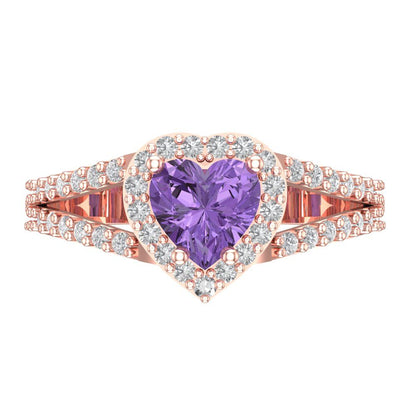 1.49 cttw Simulated Alexandrite Hidden Halo Engagement Ring - Solid Gold (Heart Cut,6.5mm)