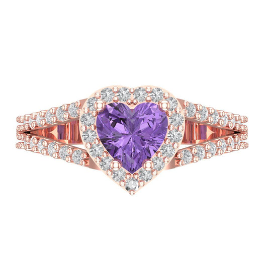 1.49 cttw Simulated Alexandrite Hidden Halo Engagement Ring - Solid Rose Gold (VVS1, Heart Cut,6.5mm)