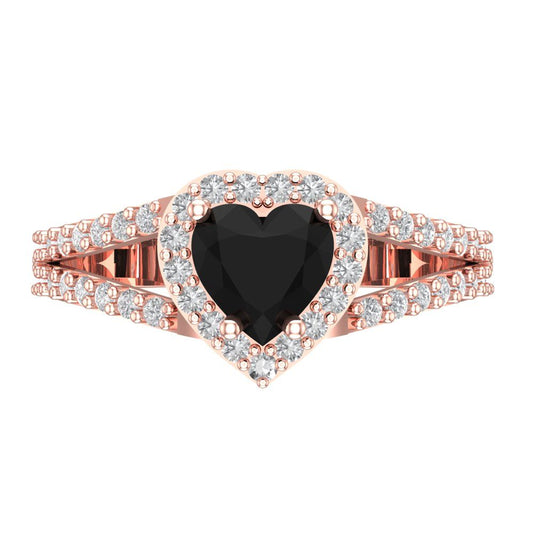 1.49 cttw Natural Onyx Hidden Halo Engagement Ring - Solid Rose Gold (VVS1, Heart Cut,6.5mm)